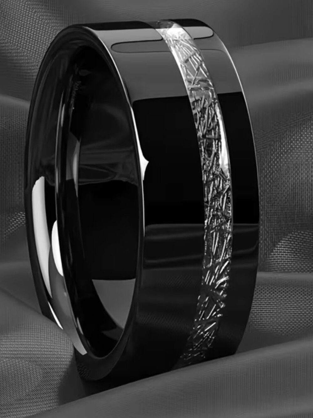 Men’s Ring Inlaid Ebony & Stainless Steel Shavings High Gloss Resin Finish